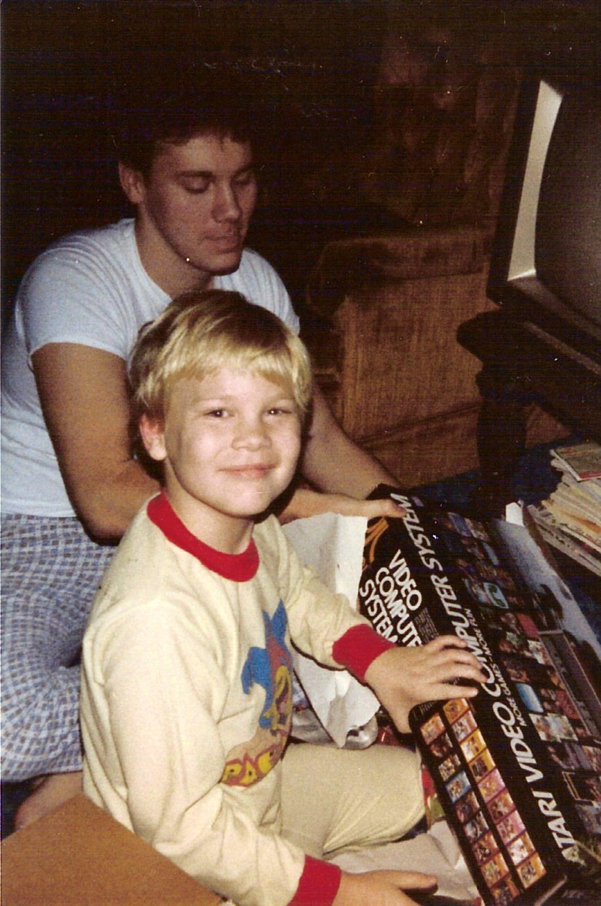 Sean and his brother on Christmas morning, 1982